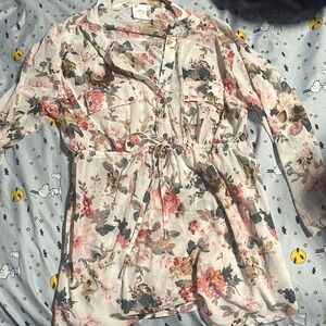 Siren Lily Floral Blouse in Cream and Pink